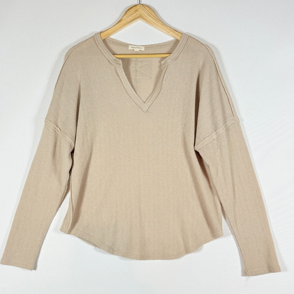 Shop Stevie Womens Medium Top Waffle Soft Quiet Luxe Lounge Raw Edge Oversize